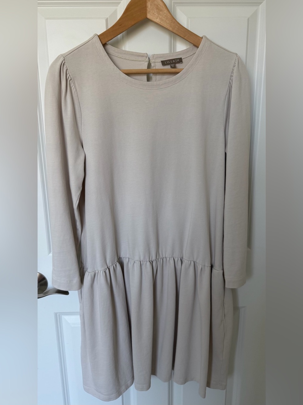 Lilla P Neutral Long Sleeve Drop Waist Dress